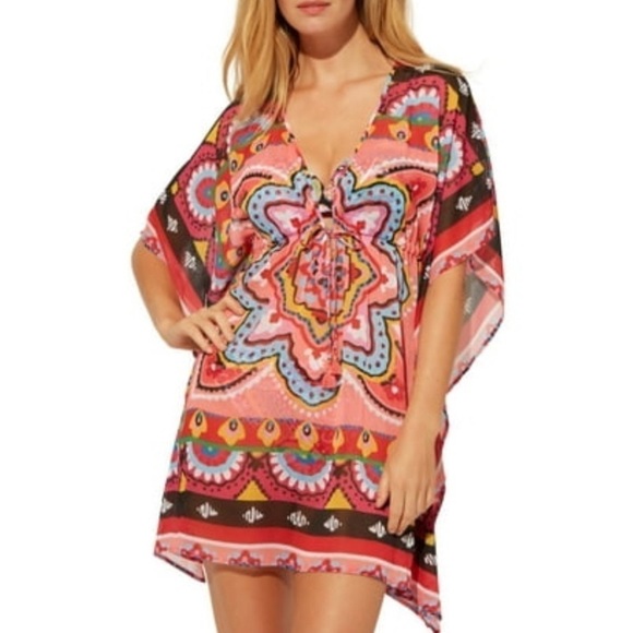 Bleu Rod Beattie Go For Bold Chiffon Caftan Cover Up dress women flowy boho - Picture 2 of 6